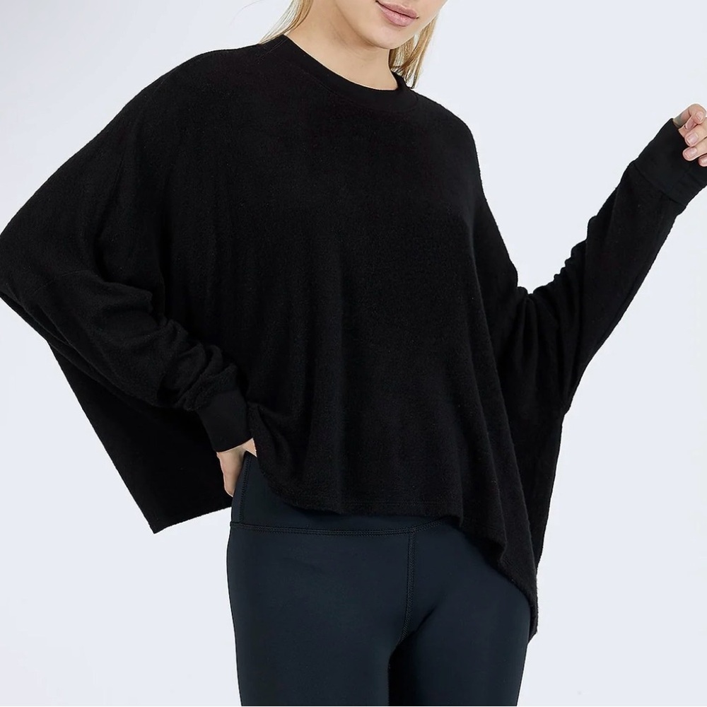 JOAH BROWN Epic Long Sleeve Black One Size Oversized Dolman Slouchy Modal Luxury